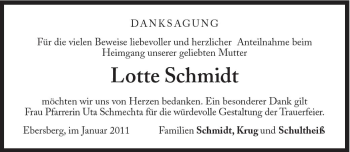 Traueranzeige von Lotte Schmidt von Süddeutsche Zeitung