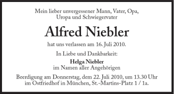 Traueranzeige von Alfred Niebler von Süddeutsche Zeitung