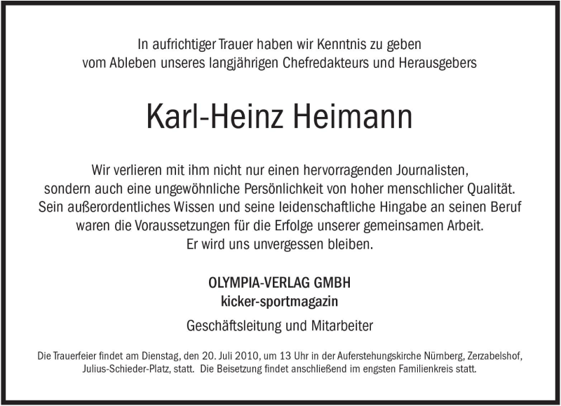  Traueranzeige für Karl-Heinz Heimann vom 17.07.2010 aus Süddeutsche Zeitung