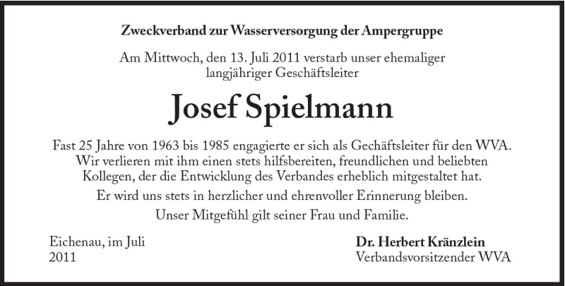  Traueranzeige für Josef Spielmann vom 16.07.2011 aus Süddeutsche Zeitung