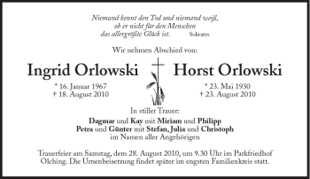 Traueranzeige von Ingrid und Horst Orlowski von Süddeutsche Zeitung
