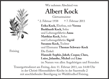 Traueranzeige von Albert Kock von Süddeutsche Zeitung