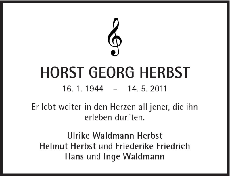  Traueranzeige für Horst Georg Herbst vom 17.05.2011 aus Süddeutsche Zeitung