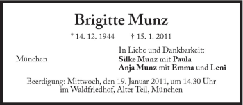 Traueranzeige von Brigitte Munz von Süddeutsche Zeitung