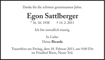 Traueranzeige von Egon Sattlberger von Süddeutsche Zeitung