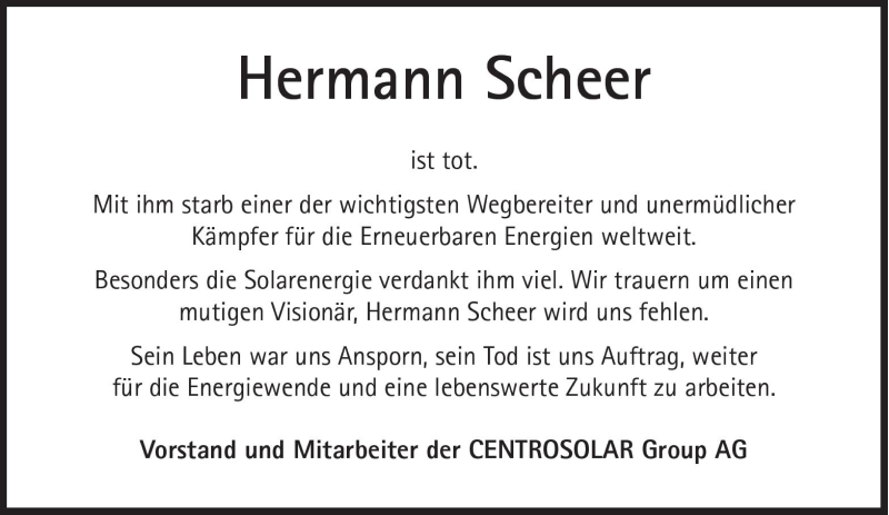  Traueranzeige für Hermann Scheer vom 21.10.2010 aus Süddeutsche Zeitung