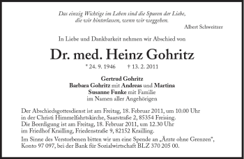 Traueranzeige von Heinz Gohritz von Süddeutsche Zeitung