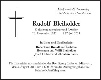 Traueranzeige von Rudolf Bleiholder von Süddeutsche Zeitung