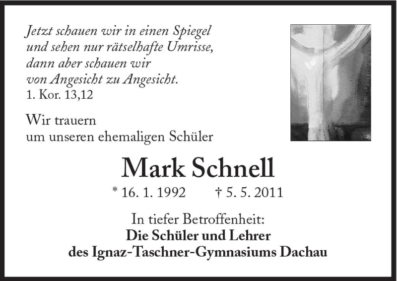  Traueranzeige für Mark Schnell vom 11.05.2011 aus Süddeutsche Zeitung