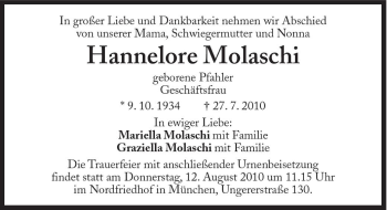 Traueranzeige von Hannelore Molaschi von Süddeutsche Zeitung