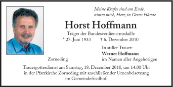 Traueranzeige von Horst Hoffmann von Süddeutsche Zeitung