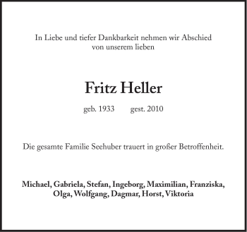 Traueranzeige von Fritz Heller von Süddeutsche Zeitung