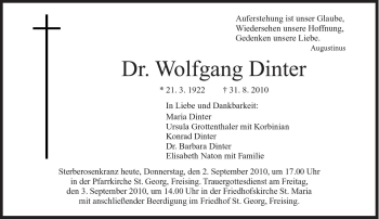 Traueranzeige von Wolfgang Dinter von Süddeutsche Zeitung