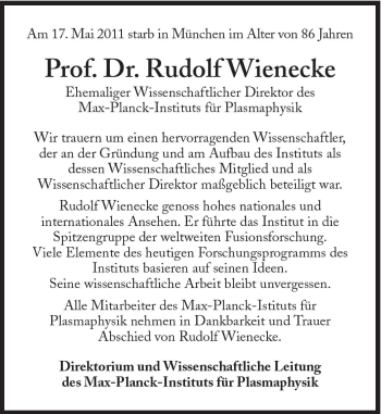Traueranzeige von Rudolf Wienecke von Süddeutsche Zeitung