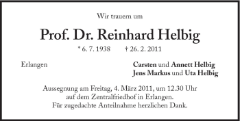 Traueranzeige von Reinhard Helbig von Süddeutsche Zeitung