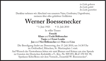 Traueranzeige von Werner Boessenecker von Süddeutsche Zeitung