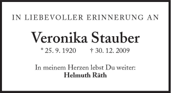 Traueranzeige von Veronika Stauber von Süddeutsche Zeitung