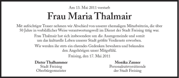 Traueranzeige von Maria Thalmair von Süddeutsche Zeitung