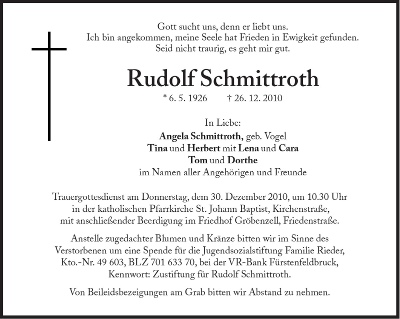 Traueranzeigen Von Rudolf Schmittroth | SZ-Gedenken.de