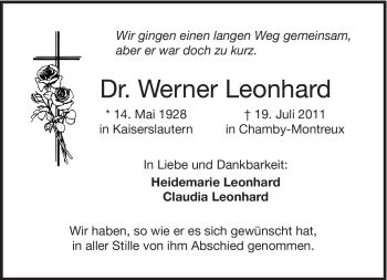 Traueranzeige von Leonhard Werner von Süddeutsche Zeitung