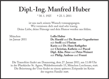 Traueranzeige von Manfred Huber von Süddeutsche Zeitung