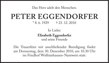 Traueranzeige von Peter Eggendorfer von Süddeutsche Zeitung