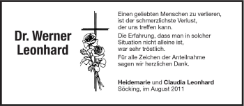 Traueranzeige von Leonhard Werner von Süddeutsche Zeitung