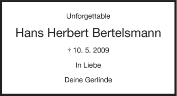 Traueranzeige von Hans Herbert Bertelsmann von Süddeutsche Zeitung