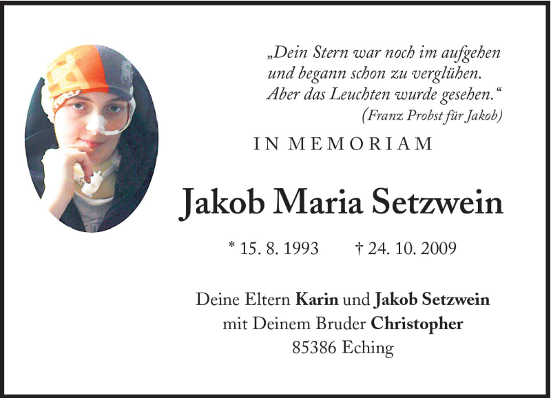  Traueranzeige für Jakob Maria Setzwein vom 23.10.2010 aus Süddeutsche Zeitung