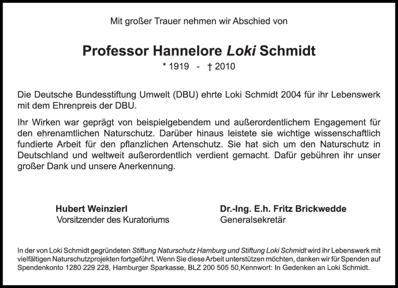  Traueranzeige für Loki Schmidt vom 23.10.2010 aus Süddeutsche Zeitung