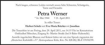 Traueranzeige von Werner Petra von Süddeutsche Zeitung