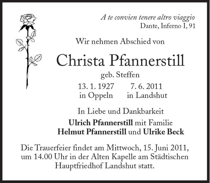  Traueranzeige für Christa Pfannerstill vom 11.06.2011 aus Süddeutsche Zeitung