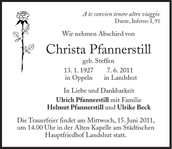 Traueranzeige von Christa Pfannerstill von Süddeutsche Zeitung