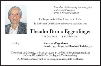 Traueranzeige von Theodor Bruno  Eggerdinger von Süddeutsche Zeitung