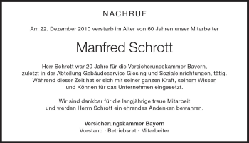 Traueranzeige von Manfred Schrott von Süddeutsche Zeitung