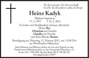 Traueranzeige von Heinz Kadyk von Süddeutsche Zeitung