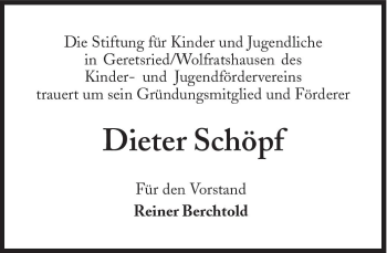 Traueranzeige von Dieter Schöpf von Süddeutsche Zeitung