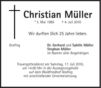 Traueranzeige von Christian Müller von Süddeutsche Zeitung