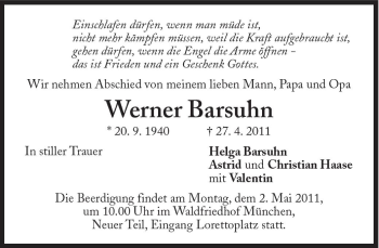 Traueranzeige von Werner Barsuhn von Süddeutsche Zeitung