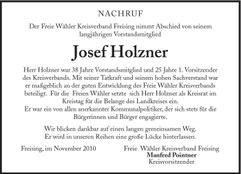 Traueranzeige von Josef Holzner von Süddeutsche Zeitung