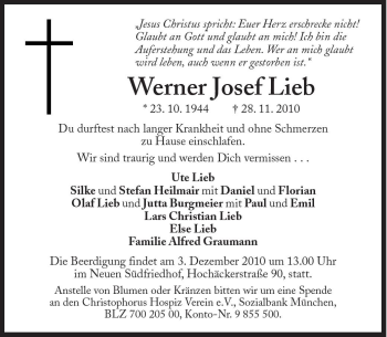 Traueranzeige von Werner Josef Lieb von Süddeutsche Zeitung