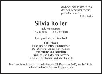 Traueranzeige von Silvia Koller von Süddeutsche Zeitung