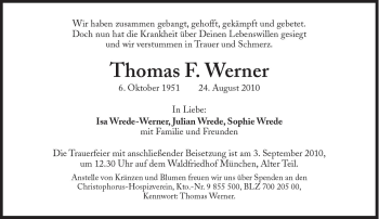 Traueranzeige von Thomas F. Werner von Süddeutsche Zeitung