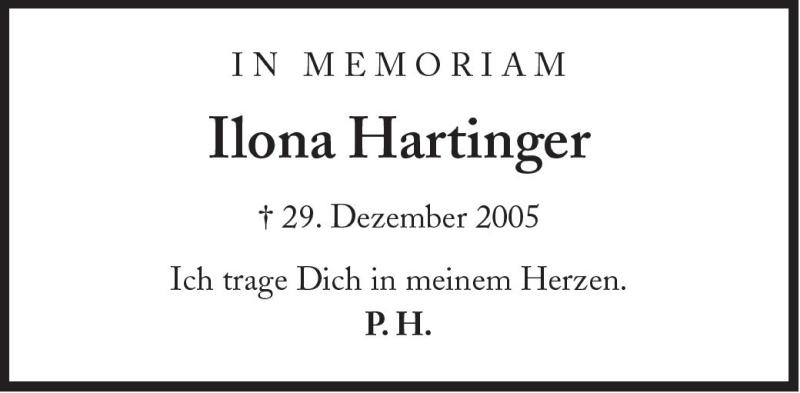  Traueranzeige für Ilona Hartinger vom 29.12.2010 aus Süddeutsche Zeitung