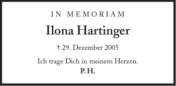 Traueranzeige von Ilona Hartinger von Süddeutsche Zeitung