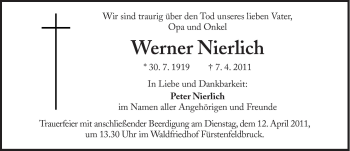 Traueranzeige von Werner Nierlich von Süddeutsche Zeitung