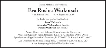 Traueranzeige von Eva Rosina Warkotsch von Süddeutsche Zeitung