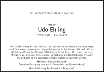 Traueranzeige von Udo Ehling von Süddeutsche Zeitung