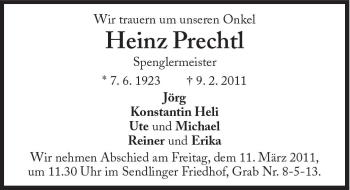Traueranzeige von Heinz Prechtl von Süddeutsche Zeitung