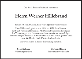 Traueranzeige von Werner Hillebrand von Süddeutsche Zeitung